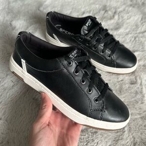 NWOT Sperry Top Sider Charter Lace Up Womens Leather Sneaker Size 6 Black